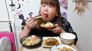 【ニートデブ】晩御飯に手羽元のポン酢煮&さばの生姜煮&里芋と厚揚げと竹輪のごった煮を食べる！□