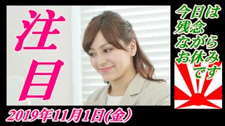 1今日は残念ながらお休みです。桜井誠を応援！菜々子の独り言　2019年11月1日(金）