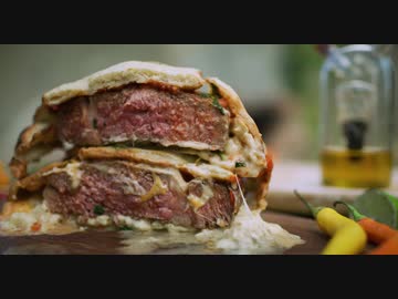 ステーキのピザ