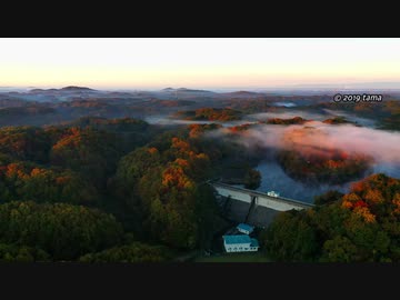 まったりできる菅又調整池 2019 空撮 栃木県芳賀郡茂木町 Kouyou Japan