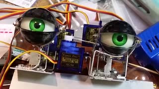 ロボットの眼球とまぶたの動作テストです。お面無しヴァージョン。