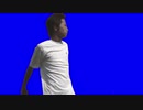unscreenでお手軽に切り抜いた腕を上げ体操をするマジメ君BB