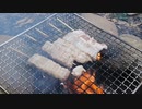 【野外飯】豚バラ串を焚き火で焼いてかぶりつく！その時班長がまさかの行動に！？