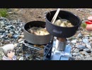 アルコールバーナーで鳥だんご鍋