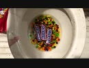 スキットルズとスニッカーズをトイレに流してみた