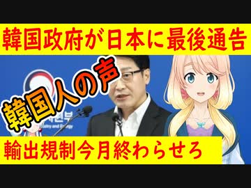 【韓国の反応】「対韓輸出規制、今月末までに立場を明らかにせよ」韓国政府が日本に最後通告【世界の〇〇にゅーす】【youtubeは不適切＆削除済】