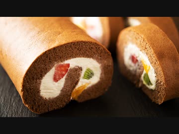 ふわっふわのフルーツロールケーキ・ショコラ【お菓子作り】ASMR