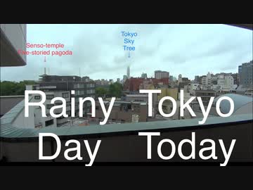 Tokyo Rainy Today - Asakusa, downtown　　Tokyo Sky Tree seen from my house　　雨の日、雲に見え隠れするスカイツリー。