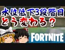 【フォートナイト】もうすぐ来る3回目の水位低下はどうなる？水位低下でマップがどう変わるのかを検証！ロケーション、ランドマーク【GameWith所属】【ゆっくり実況】【Fortnite】