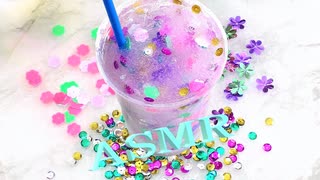 「ASMR」音フェチ＊立体音響！クリアスライムにスパンコールを混ぜてみた♪バイノーラル録音