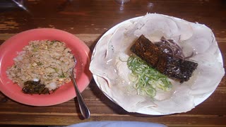 [飯動画]　チャーシュー麵大盛＋半チャーハンセット＋替玉　「くるめラーメン　ぼたもち」