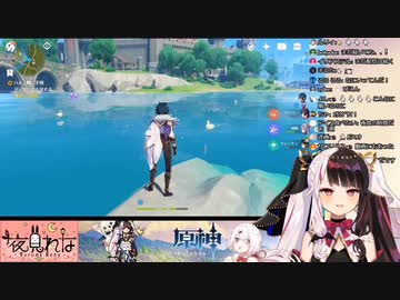 アヒルに餌やりをする夜見れな