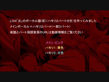 LiSA「炎」のボーカル譜（ハモリ２パート付き）を作ってみました
