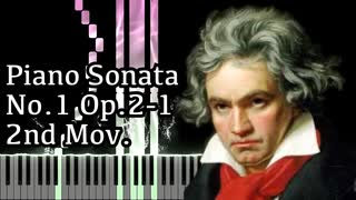 【ベートーヴェン】ピアノソナタ第1番 第2楽章 - Piano Sonata No.1 2nd Mov. - Op.2-1【Synthesia/Beethoven】