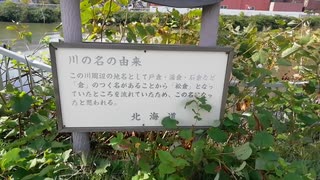 【素材配布】函館湯の川温泉「松倉川」説明版（2020年9月撮影）