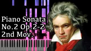 【ベートーヴェン】ピアノソナタ第2番 第2楽章 - Piano Sonata No.2 2nd Mov. - Op.2-2【Synthesia/Beethoven】