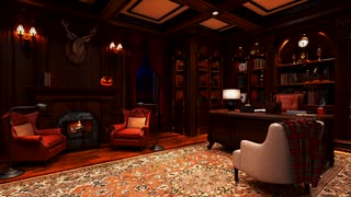 【放送用背景＆BGM】- □□READING ROOM AMBIENCE- Quill, Newspaper Flipping, Creaking, Fireplace Sounds