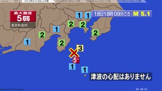 [警報]12月18日18時9分～20時40分　新島・神津島近海及び伊豆大島近海関連地震