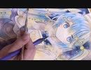 DAISOの色紙に雪ミク2021　アナログイラスト水彩メイキング