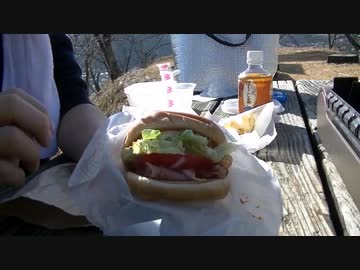モスバーガー買って、山の山頂で食べる。