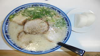 【飯動画】　チャーシューめん大盛＋おにぎり＋替え玉　「らーめん一蔵」