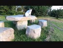 公園の石で作られたテーブルにて野良猫がネコカフェも真っ青な接客をしてきたｗ