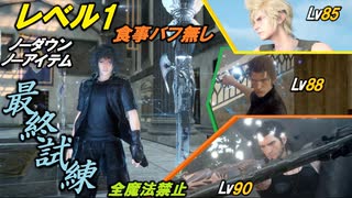 【FF15】最終試練･レベル1ノクトVSグラディオ＆イグニス＆プロンプト(食事バフ無し、ノーダウン＆ノーアイテム、全魔法禁止！)縛りプレイ