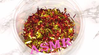 「音フェチ」ASMR！バイノーラル録音！細切りメタリック折り紙とスライムで音遊び♪立体音響！睡眠用BGM
