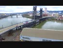 Portland_Bridge_and_Factory_Flyover_Chasing_Train_Tram_and_Traffic_Cars_over_river_RYAN　江崎公紀