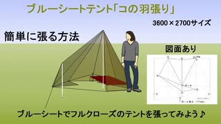 ブルーシートテント「コの羽張り」　図解説アリ