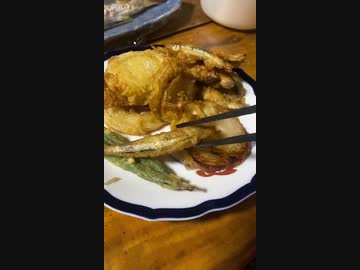 野菜とキビナゴの天ぷら　食べる_(:3 」∠)_