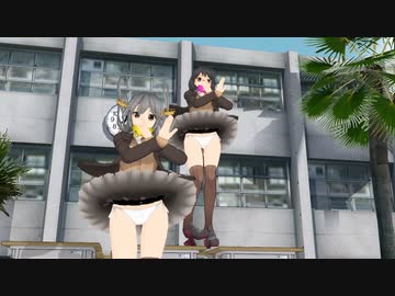 【MMD】榛名、霧島さんが鈴熊学園制服で積み上げ机2段でダダダダ天使を踊る