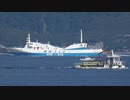ある日の桜島（その３００）＜秋の錦江湾と漁船たちの引き波と桜島＞