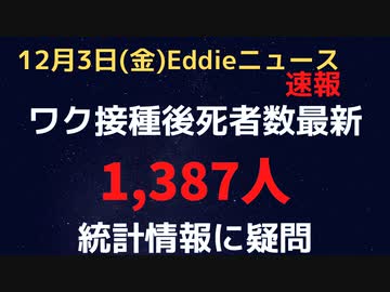 ワクチン後死者最新情報更新で　1,387人に！増加ペース大幅減！統計に疑義　医療機関から情報は上がってる？