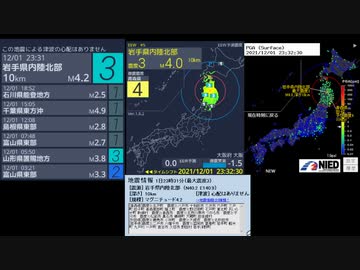 [アーカイブ(改)]最大震度3　岩手県内陸北部　深さ10km　M4.2