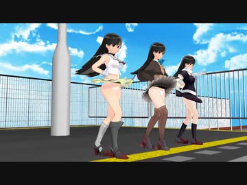 【MMD】3人の鞍掛てとらちゃんが艦これコスチュームで葱町駅でねえを踊る