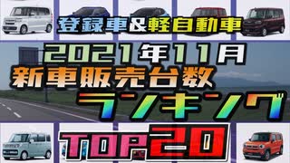 2021年11月登録車＆軽自動車、新車販売台数ランキングTOP20【ゆっくり解説】