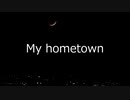 弓のような月が山にささる感じ　My hometown  故郷の月