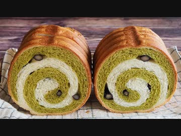 【音楽無し】トヨ型で作る抹茶と黒豆のうずまきラウンドパン【レシピ】【パン作り】【手ごね】
