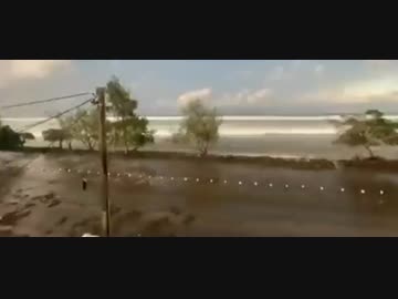 トンガの海岸に津波が押し寄せた瞬間の動画。