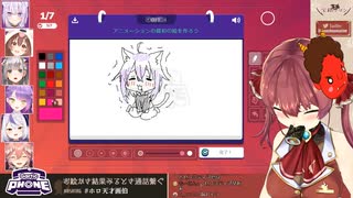 うれしょんする猫又おかゆを描く宝鐘マリン