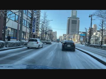 仙台近辺車載動画シリーズ　134　2022年2月5日　雪の仙台市内2　旧4号ドン・キホーテあたりから上杉通り　マツダ　アクセラスポーツ23ｓ　5ＭＴ