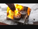 雪の中123Rスベアで焼肉
