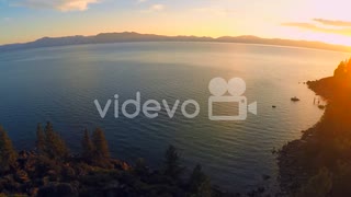 A beautiful aerial shot at dawn over Lake Tahoe　石川崇弘