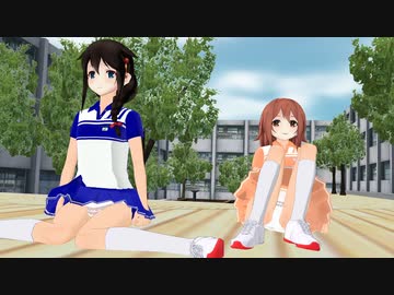 【MMD】白露型+ジャーヴィスちゃんが長さの違うテニスウェアでGlideを踊る