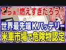 こらぁ！燃えすぎだろう！世界最先端のKバッテリーが！米自動車市場で危険物認定！