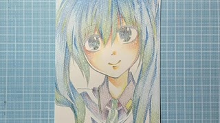 【アナログ】初音ミクをDAISOの水彩色鉛筆で塗ってみた