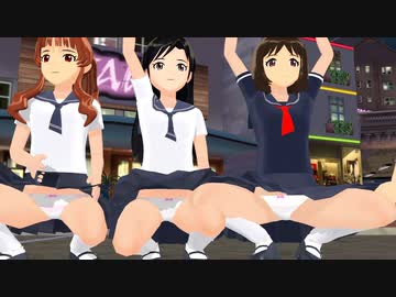 【MMD】 アイマス、舞、美希、千早、春香、愛ちゃんがミニセーラー服ででかもめ町でBar bar bar を踊る