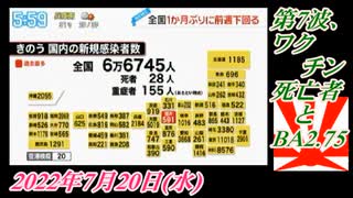 3-1 第7波、ワクチン死亡者とBA2.75。菜々子の独り言2022年7月20日(水)