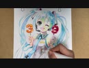 DAISOのアルコールマーカーで初音ミクを描いてみた